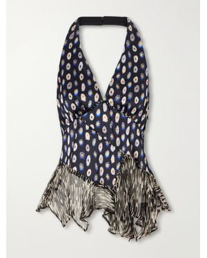 STAUD Maeva Ruffled Printed Silk-Blend Voile Top - Blue