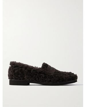 Brunello Cucinelli Bead-Embellished Suede-Trimmed Shearling Loafers - Black