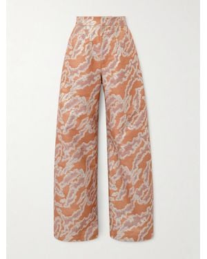 D'Estree Lenore Metallic Jacquard Wide-Leg Trousers - Pink