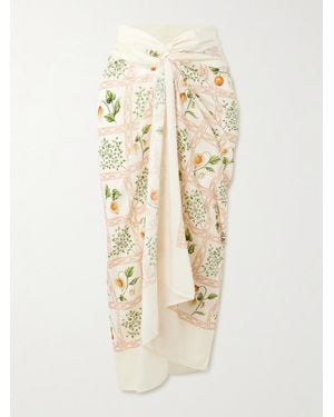 Agua Bendita Lavanda Printed Cotton And Silk-Blend Voile Pareo - Natural
