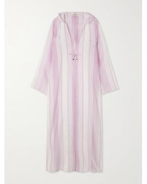 Admona Ruhi Strandkleid Aus Gestreifter Gaze Mit Kapuze Und Verzierungen - Pink