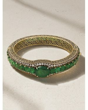 AMRAPALI LONDON Rhodium-Plated 18-Karat, Emerald And Diamond Bracelet - Green