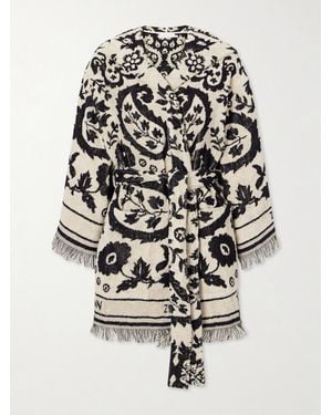 Zimmermann Wanderlust Hooded Fringed Cotton-Terry Jacquard Robe - Black