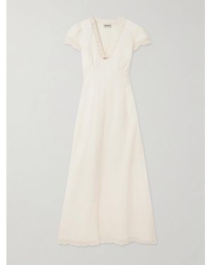 RIXO London Clarice Lace-Trimmed Linen-Blend Midi Dress - White