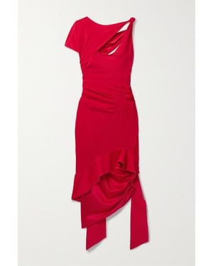 Commission Asymmetric Cutout Stretch-Silk Satin Midi Dress - Red