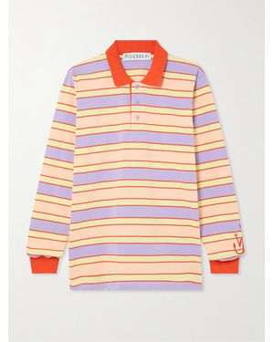 JW Anderson Gestreiftes Oberteil Aus Baumwoll-Jersey Mit Polokragen - Pink