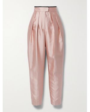 Zimmermann Matchmaker Grosgrain-Trimmed Pleated Wool And Silk-Blend Duchesse-Satin Tapered Trousers - Pink