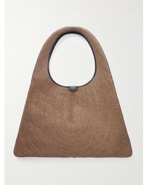 Alaïa Leather-Trimmed Paper Straw Shoulder Bag - Brown
