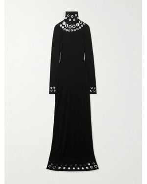 Rabanne Eyelet-Embellished Stretch-Jersey Turtleneck Maxi Dress - Black