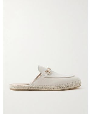 Gucci Cleo Horsebit-Detailed Suede Espadrille Slippers - White