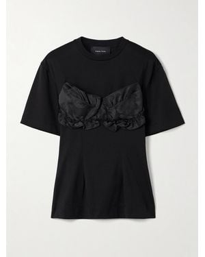 Simone Rocha Appliquéd Satin Jacquard-Trimmed Cotton-Jersey T-Shirt - Black