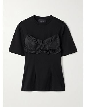 Simone Rocha Appliquéd Satin Jacquard-Trimmed Cotton-Jersey T-Shirt - Black