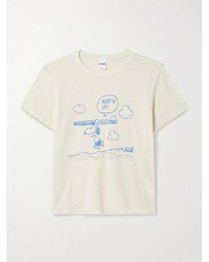 RE/DONE Peanuts Snoopy Surf's Up Printed Cotton-Jersey T-Shirt - Natural