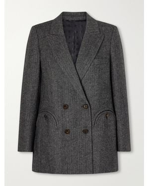 Blazé Milano Everyday Double-Breasted Herringbone Wool-Blend Blazer - Black