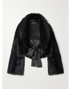Dolce & Gabbana Cropped Satin-Trimmed Shearling Jacket - Black