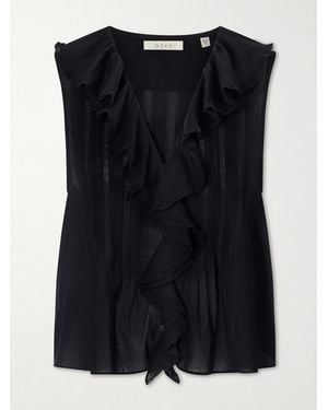 Doen Hilda Ruffled Embroidered Organic Cotton Top - Black