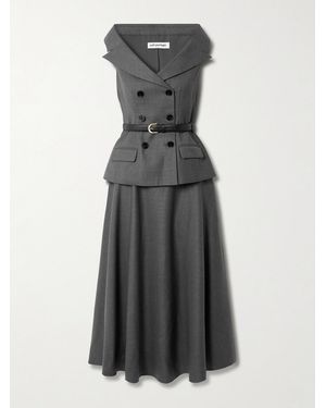 Self-Portrait Belted Wool-Blend Midi Dress - Grey