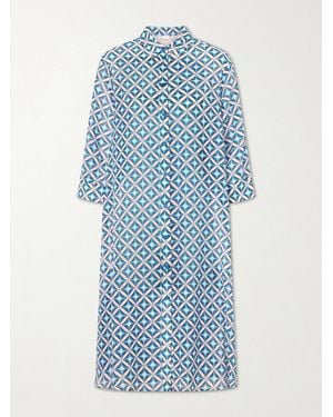 Max Mara Beachwear Printed Cotton And Silk-Blend Midi Dress - Blue