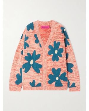 The Elder Statesman Floral Sun & Moon Jacquard-Knit Cashmere-Blend Chenille Cardigan - Pink