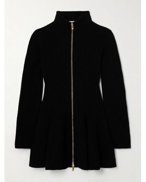 Alaïa Cardigan Aus Einer Gerippten Woll-Kaschmirmischung Mit Schößchen - Schwarz