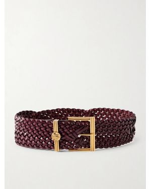 Etro Pegaso Logo-Embellished Woven Leather Belt - Red