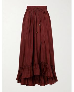 Zimmermann Aster Ruffled Silk Maxi Skirt - Red
