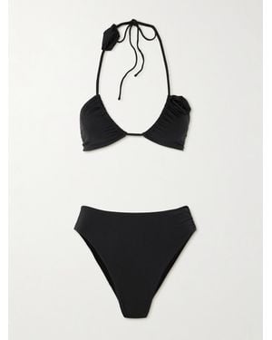 Maygel Coronel Quero Floral-Appliquéd Ruched Bikini - White