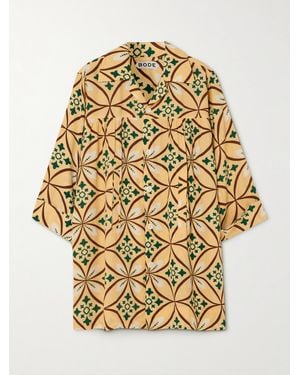 Bode Greer Quincy Gathered Printed Crepe Mini Shirt Dress - Metallic