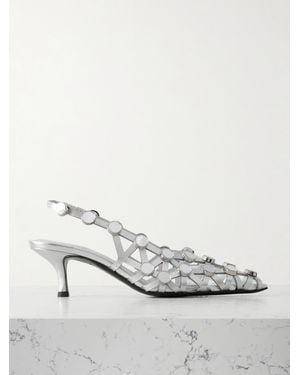 The Attico Grid Studded Metallic Leather Slingback Court Shoes - White