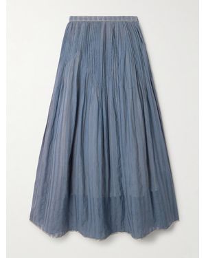 Thierry Colson Delphi Pintucked Striped Cotton And Silk-Blend Maxi Skirt - Blue