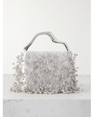 Cult Gaia Solene Mini Crystal-Embellished Satin Tote - Gray