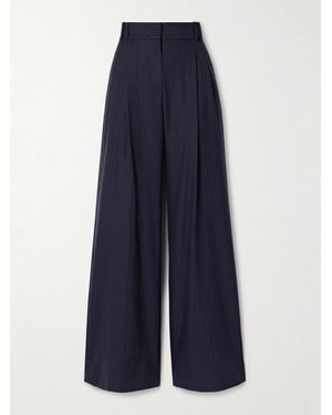 Another Tomorrow Bundfaltenhose Mit Weitem Bein Aus Einer Wollmischung Mit Nadelstreifen - Blau