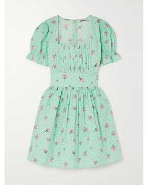 BATSHEVA Popham Pintucked Floral-Print Cotton-Poplin Mini Dress - Green