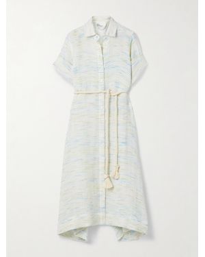 Lisa Marie Fernandez Midi-Hemdblusenkleid Aus Tweed Aus Einer Leinenmischung Mit Bindegürtel - Weiß