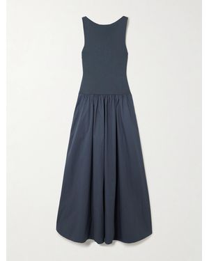 St. Agni Open-Back Jersey And Cotton-Poplin Maxi Dress - Blue