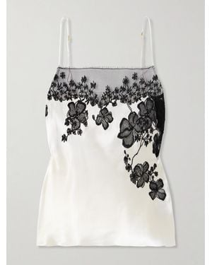 Carine Gilson Lace-Trimmed Silk-Satin Camisole - White