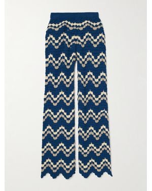 Escvdo Safi Scalloped Crocheted Organic Cotton Bootcut Trousers - Blue