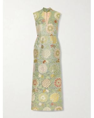 Marta Ferri Praga Embroidered Woven Midi Dress - Metallic