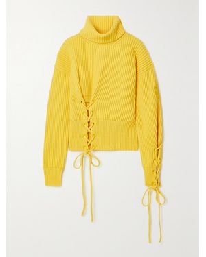 Moncler Genius 1 Jw Anderson Lace-Up Ribbed Wool And Cashmere-Blend Turtleneck Jumper - Yellow
