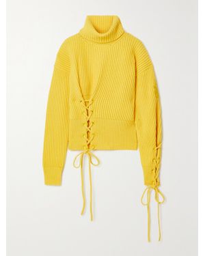 Moncler Genius 1 Jw Anderson Lace-Up Ribbed Wool And Cashmere-Blend Turtleneck Jumper - Yellow