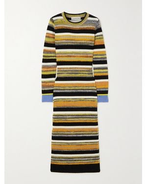 Zankov Camille Striped Brushed Ribbed-Knit Midi Dress - Black