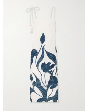 ANDRES OTALORA Pasos De Jardin Floral-Print Linen Midi Dress - Blue