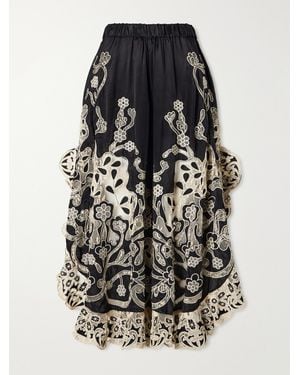 Sea Gracelyn Ruffled Lace-Trimmed Cotton Wide-Leg Pants - Black
