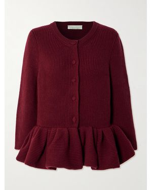 LIBEROWE Ruffled Cashmere Peplum Cardigan - Red