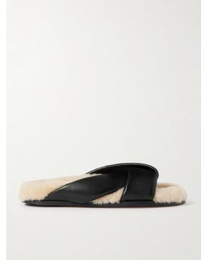 Emme Parsons Pantoletten Aus Leder Mit Shearling-Futter - Schwarz