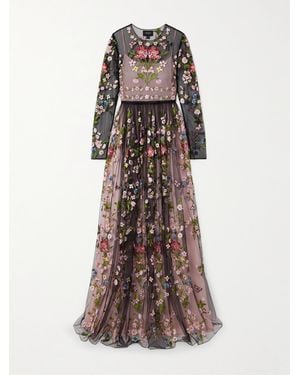 Giambattista Valli Belted Pleated Embroidered Tulle Gown - Black