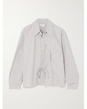 Deiji Studios Arch Tie-Detailed Panelled Striped Organic Cotton-Poplin Shirt - White