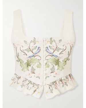 Agua Bendita Eslabon Anhelo Floral-Print Button-Embellished Linen Cropped Top - Natural
