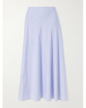 Theory Gathered Striped Cotton-Blend Poplin Midi Skirt - Blue