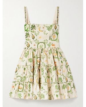 Agua Bendita Lima Tiered Printed Cotton-Blend Mini Dress - Metallic